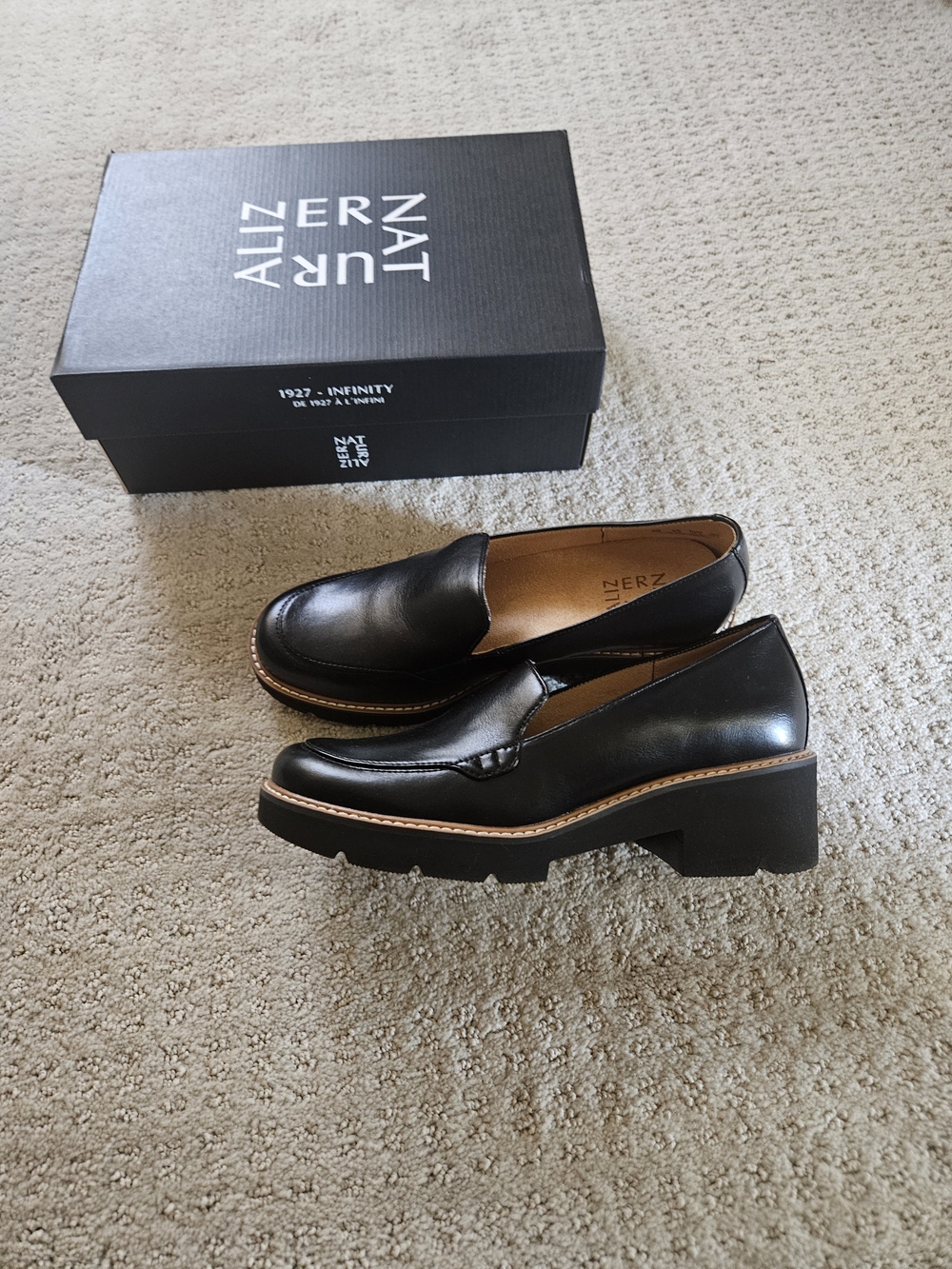 Naturalizer Black Leather Chunky Platform Loafers